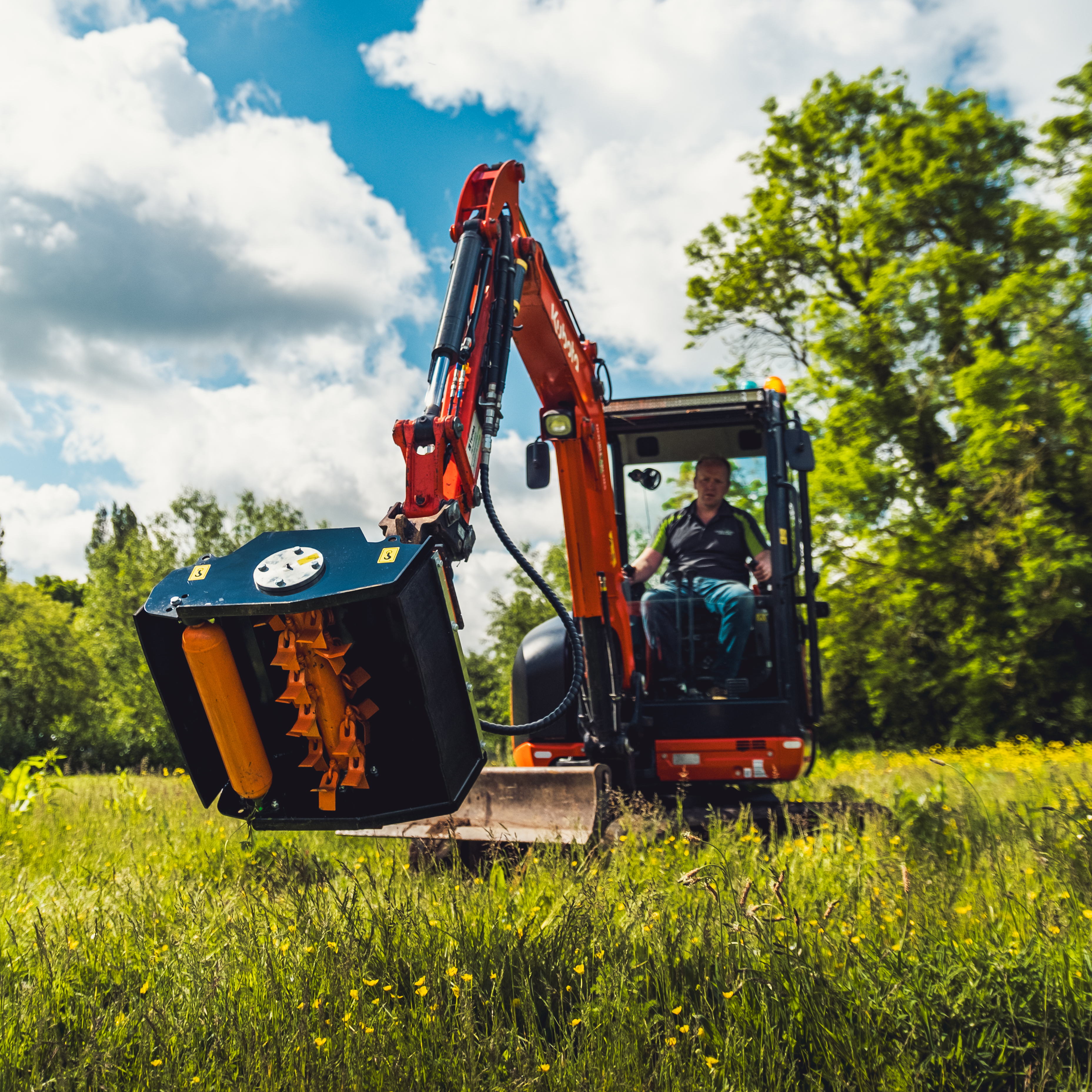 Hardlife Flail mower inside shot whilst mounted on an excavator