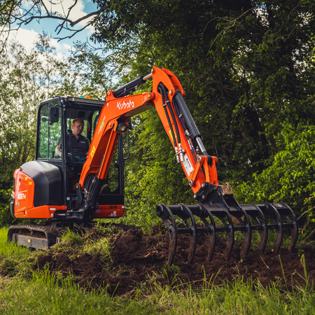 Hardlife Root Rake mounted on excavator 